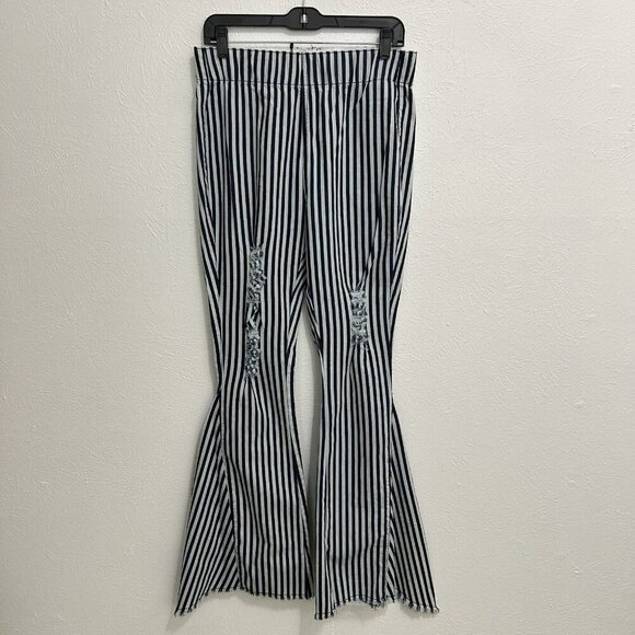 Lucky & Blessed L&B Striped Flare Bell Bottom Jeans M Distressed Hippie Boho NWT - Picture 1 of 11